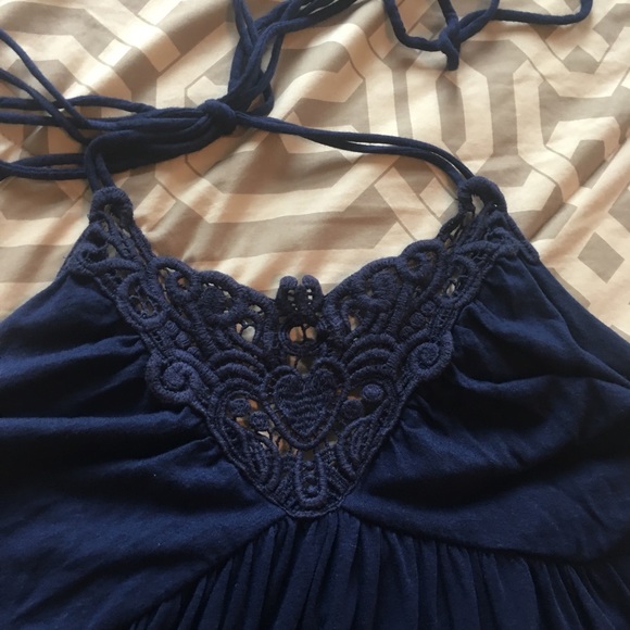⭐️SALE Navy Blue Halter Sun Dress Detail Tie Top - Picture 6 of 8
